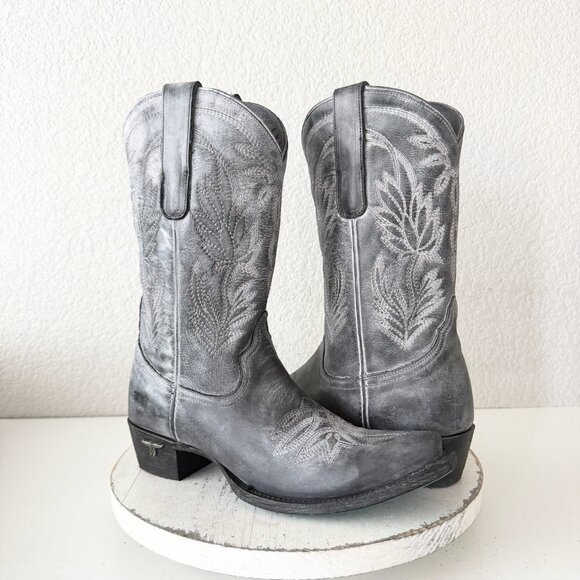 Lane SANDAGA Midi Womens Cowboy Boots 7.5 Cowgirl Western Black Gray Mid Calf - Picture 1 of 9